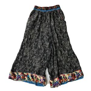 Pants Sz S Black White Colorful Design Palazzo Comfy Wide Leg Elastic Waist Blue
